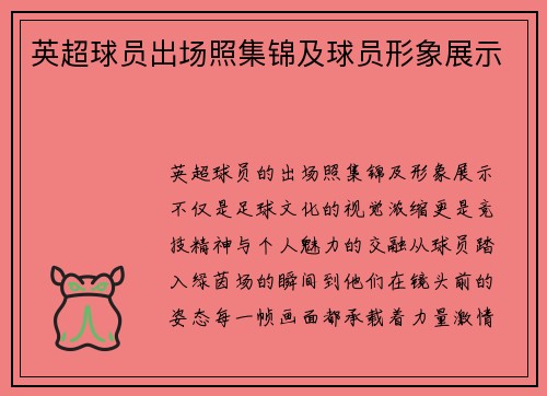 英超球员出场照集锦及球员形象展示